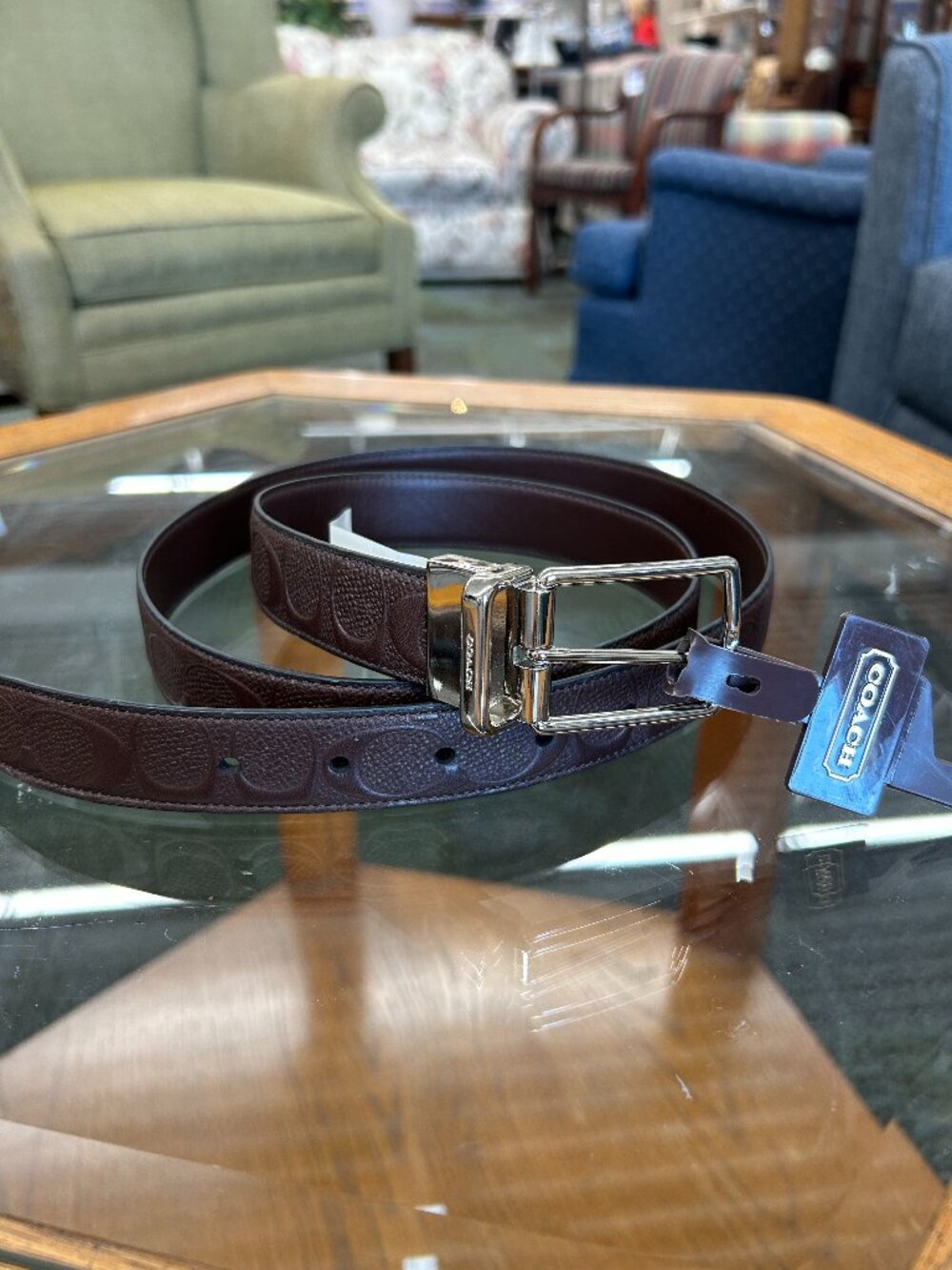NWT Coach Men's Modern Harness Belt Signature Leather Brown Cut to Size